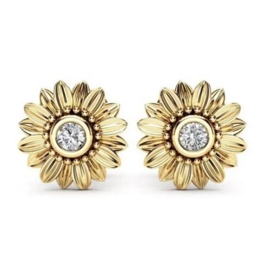 18k Yellow Gold Diamond Earrings - Picture 2 of 3